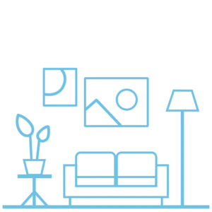 Icon of a living room with sofa and decorations