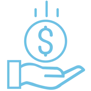 Icon of an open hand and a dollar symbol above